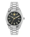 Versace Men's V-code Greca Stainless Steel Bracelet Watch, 42mm In Silver