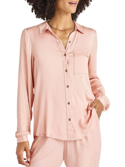 Splendid Kathryn Jacquard Short-sleeve Button-front Shirt In Pink