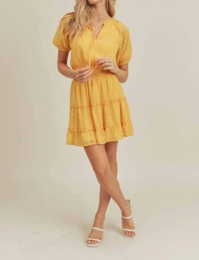 Lush Polka Dot Textured Mini Dress In Yellow