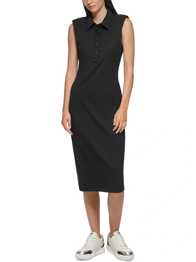 Karl Lagerfeld Womens Collared Sleeveless Shift Dress In Black