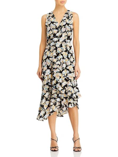 T Tahari Womens Floral Tiered Midi Dress In Black Multicolor