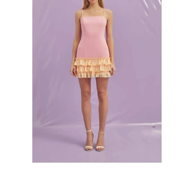 Lena Contrast Ruffle Detail Mini Dress In Pink
