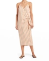 FAITHFULL THE BRAND CAMAYA WRAP DRESS IN PLAYA ROSA STRIPE