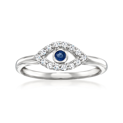 Rs Pure By Ross-simons Diamond Evil Eye Ring With Sapphire Accent In Sterling Silver In White