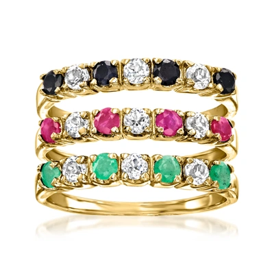 Ross-simons Multi-gemstone Jewelry Set: 3 Rings In 18kt Gold Over Sterling In White
