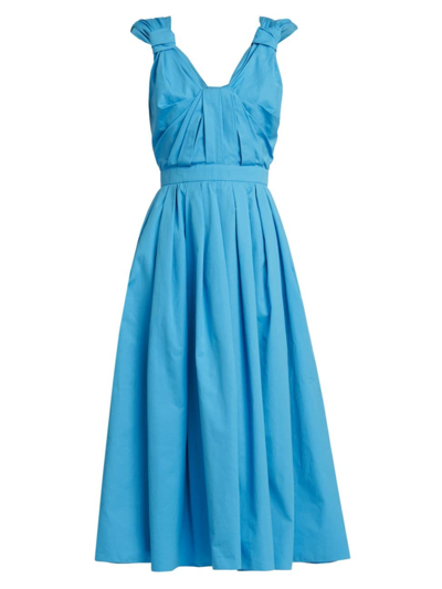 Alexander Mcqueen Women's Cotton Poplin V-neck Midi-dress In Lapis Blue