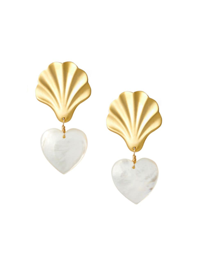 BRINKER & ELIZA WOMEN'S BUSY 24K-GOLD-PLATED & MOTHER-OF-PEARL HEART DROP EARRINGS