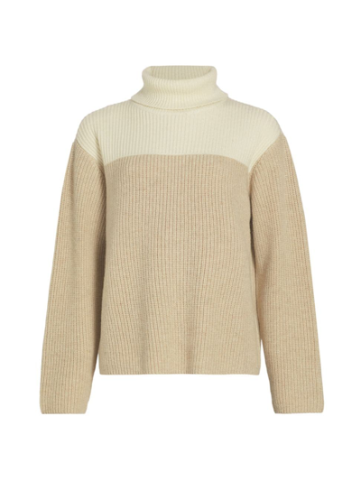 Atm Anthony Thomas Melillo Wool-blend Colorblock Turtleneck Sweater In Beige Combo