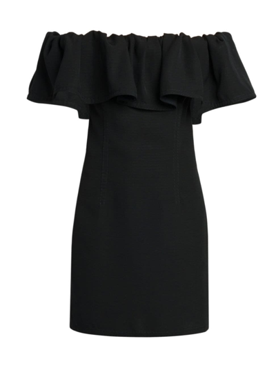 Bottega Veneta Grainy Viscose Ruffled Off-shoulder Dress In Black