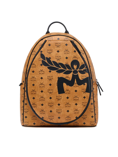 Mcm Men's Stark Mega Laurel Medium Visetos Canvas Backpack In Cognac