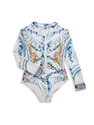 Camilla Little Girl's & Girl's Floral Long-sleeve Rashguard Swimsuit In Season Of The Siren