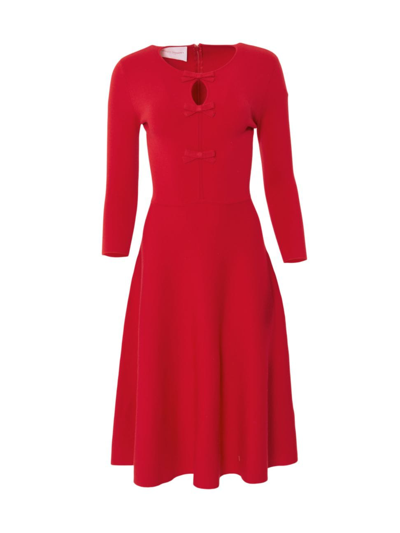 Carolina Herrera Bow-detailed Wool Midi Dress In Crimson
