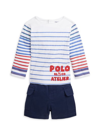 Polo Ralph Lauren Baby Boy's Long-sleeve T-shirt & Cargo Shorts Set In Classic Oxford White Multi