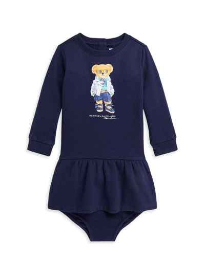 Polo Ralph Lauren Baby Girl's Polo Bear Sweatshirt Dress & Bloomers Set In Newport Navy