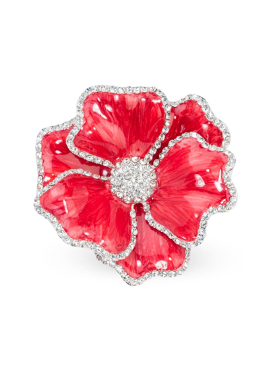 Nomi K Silverplated Crystal & Enamel Flower 4-piece Napkin Ring Set In Pink