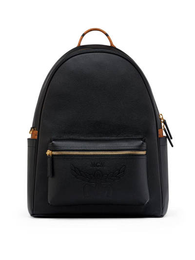 Mcm Men's Stark Medium Embossed Leather Backpack In Black