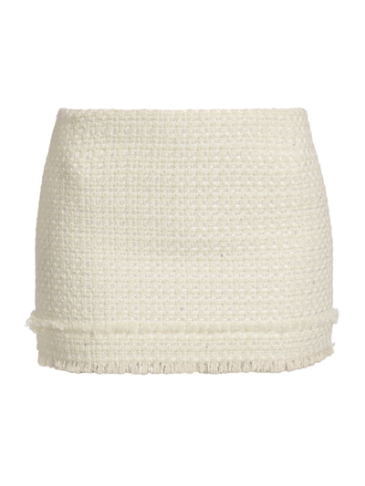 Alice And Olivia Ecenia Embellished Tweed Miniskirt In Off White
