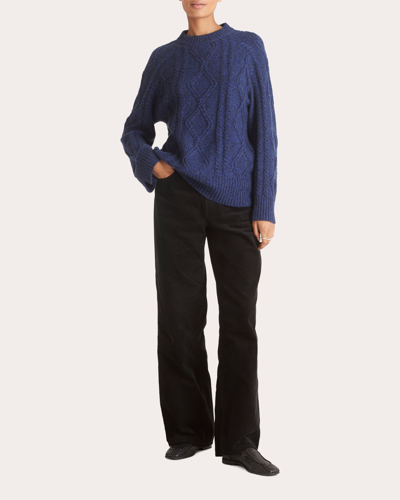 Loop Cashmere Women's Crewneck Cable Sweater In Blue