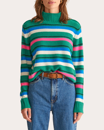 Loop Cashmere Women's Cropped Turtleneck Sweater In Green Stripe