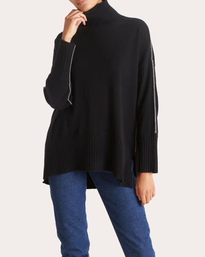 Loop Cashmere Women's Contrast-trim Turtleneck Sweater In Black/pewter