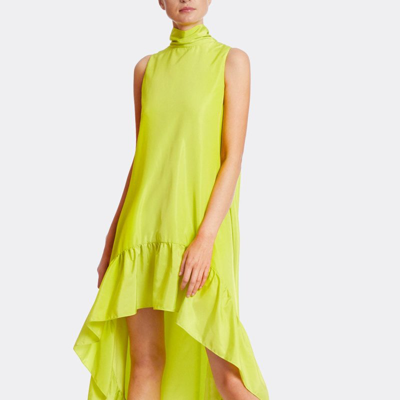 One33 Social Taffeta High-neck Hi-low Dress In Green