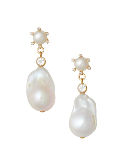 Brinker & Eliza Women's River Goldtone, Freshwater Pearl & Crystal Drop Earrings