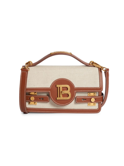 Balmain Women's B-buzz 24 Canvas & Leather Shoulder Bag In Natural Brown