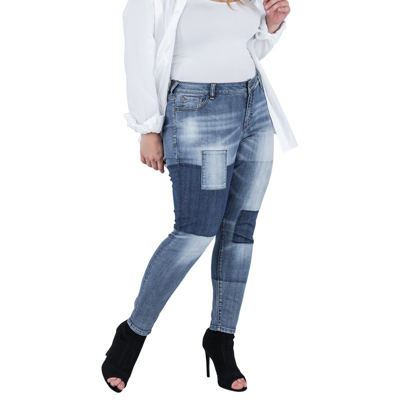 Standards & Practices Plus Size Women's Patchwork Stretch Denim Premium Jeans In Blue