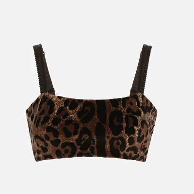 Dolce & Gabbana Chenille Crop Top With Jacquard Leopard Design In Brown