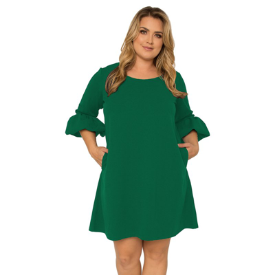 Standards & Practices Women's Plus Size Crepe Knit 3/4 Balloon Sleeves Midi Dress In Green