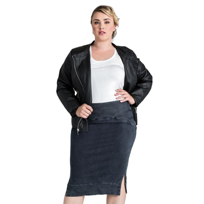 Standards & Practices Womens Plus Size Modern Side Slit Indigo Knit Pencil Skirt In Black