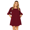 Standards & Practices Women's Plus Size Crepe Knit 3/4 Balloon Sleeves Midi Dress In Red