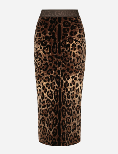 Dolce & Gabbana Calf Length Leopard Skirt In Brown