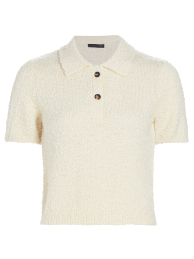 Atm Anthony Thomas Melillo Wool-blend Boucle Short-sleeve Polo Sweater In Chalk