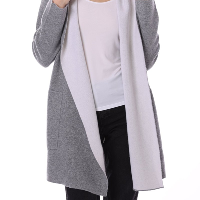 Minnie Rose Cashmere Hooded Reversible Coat In Grey