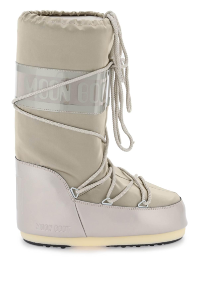 Moon Boot Satin Snow Boots Icon In Beige,grey