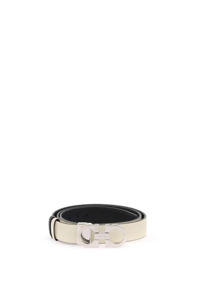 Ferragamo Gancini Reversible Belt In Black,white