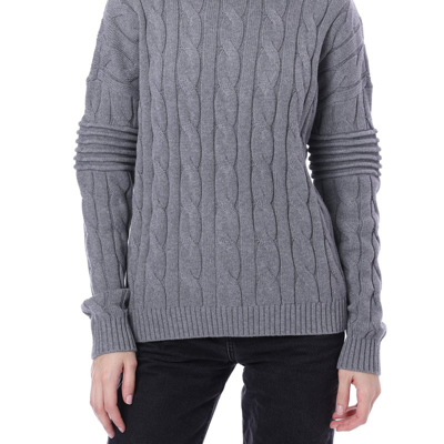 Minnie Rose Cotton Cashmere Cable Crew With Ottoman Stripe Sleeve Sweater In Grey