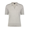 Minnie Rose Cotton Cashmere Short Sleeve Frayed Polo In Grey