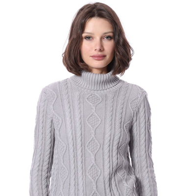 Minnie Rose Cotton Wool Lurex Ombre Cable Turtleneck In Grey