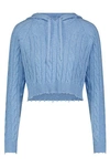 Minnie Rose Cotton Cropped Frayed Cable Hoodie In Blue