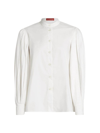 Altuzarra Patsy Pleated Blouson-sleeve Collared Top In Optic White