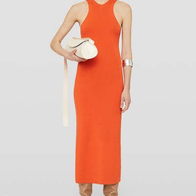 Jil Sander Ribbed-knit Cut-out Dress In Orange