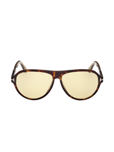 Tom Ford Men's Quincy 59mm Pilot Sunglasses In Havana/yellow Solid