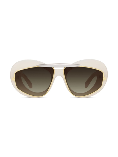 Loewe Double Frame Acetate & Metal Cat-eye Sunglasses In Ivory Brown