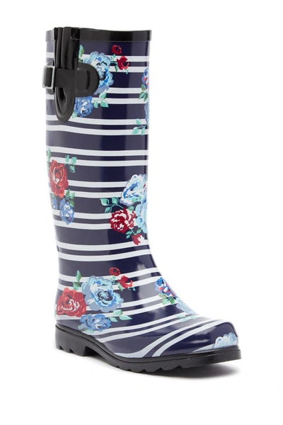 Nomad Puddles Waterproof Rain Boot In Navy Stripes Roses