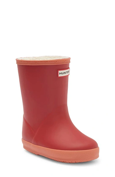 Hunter Kids' First Classic Waterproof Rain Boot In Vital Burgundy/red Flurry/whit
