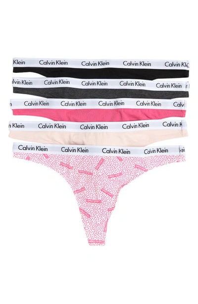 Calvin Klein Logo Thongs In Ncr Blk/ Lipglos