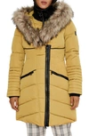 Noize Gigi Vegan Faux Fur Trim Quilted Parka In Saffron