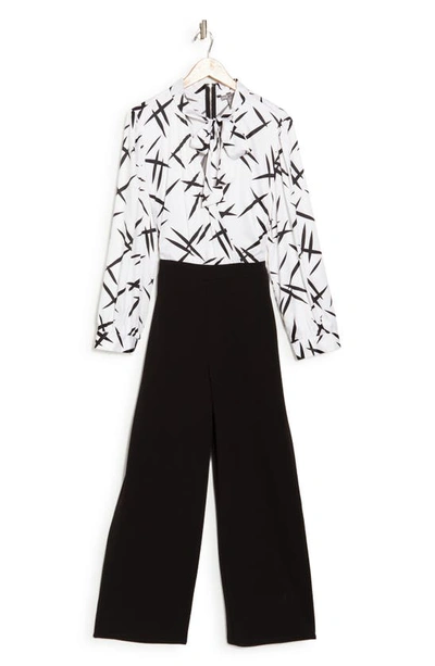 By Design Zoe Mixed Media Jumpsuit In Black White